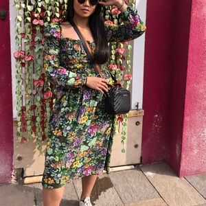 Asos Floral Puff Sleeve MIDI Dress